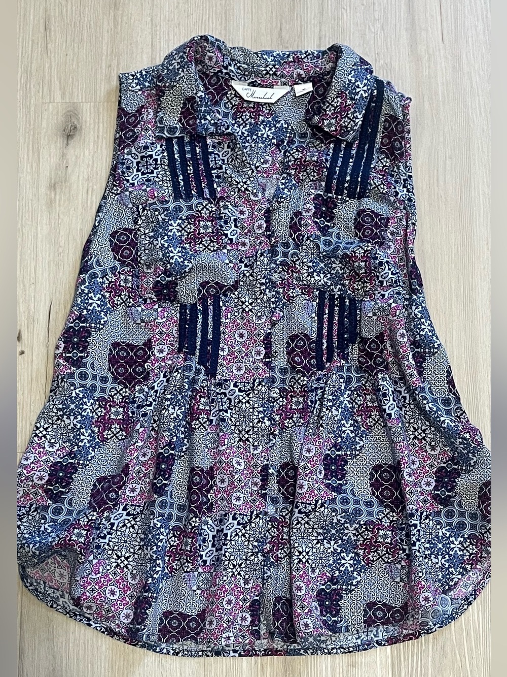 Sleeveless Boho Mosiac Patchwork Peplum Tank Top 100% Rayon